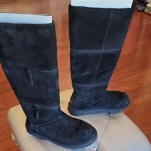 Black Suede Knee-High Boots